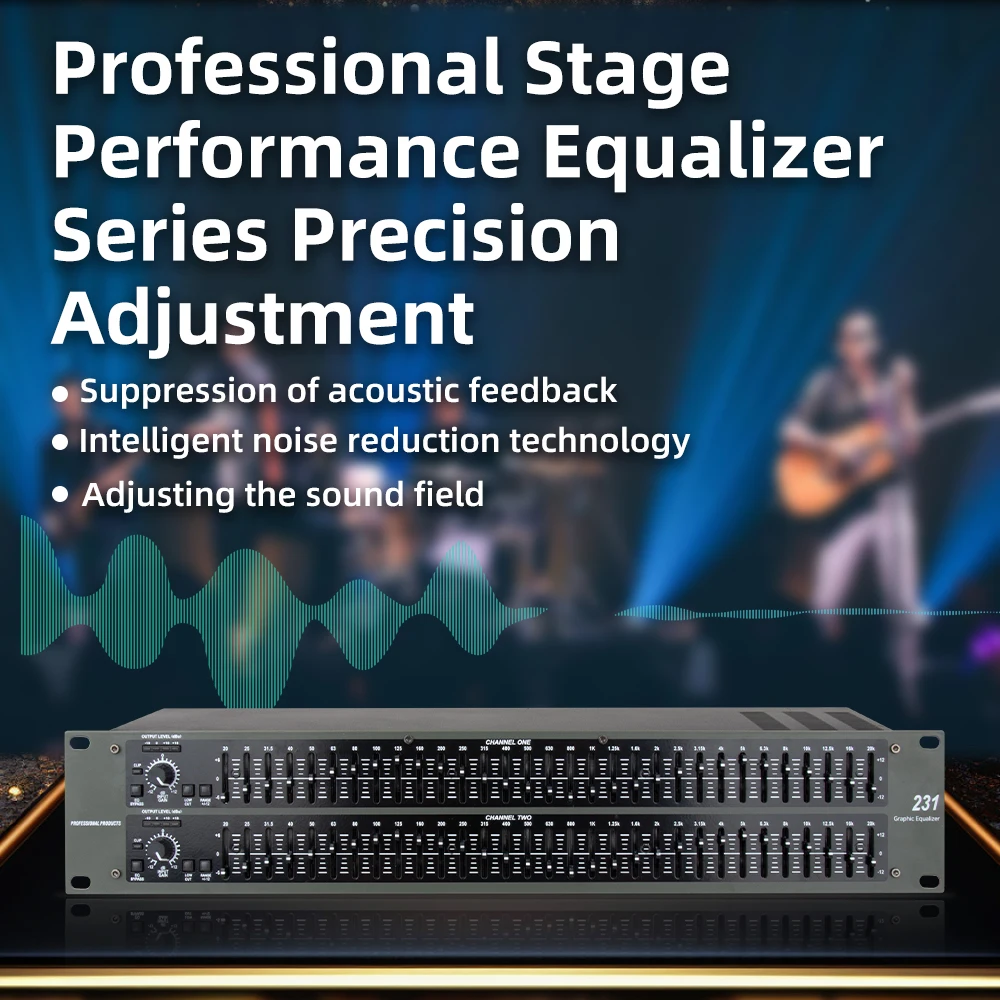 231 DJ Sound Equipment Amplifier Speaker,Dual Channel 31 Band Stereo Audio Signal Processor, Professional Performance Equalizer