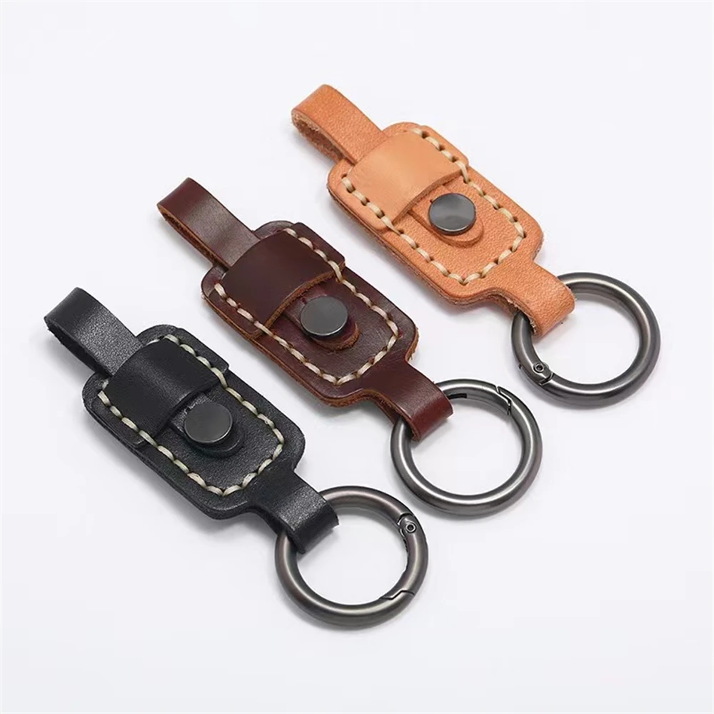 Retro Handmade Cowhide Key Chain Waistband Gift First Layer Cowhide Leather Car Key Accessories Leather Keychain Wristlet