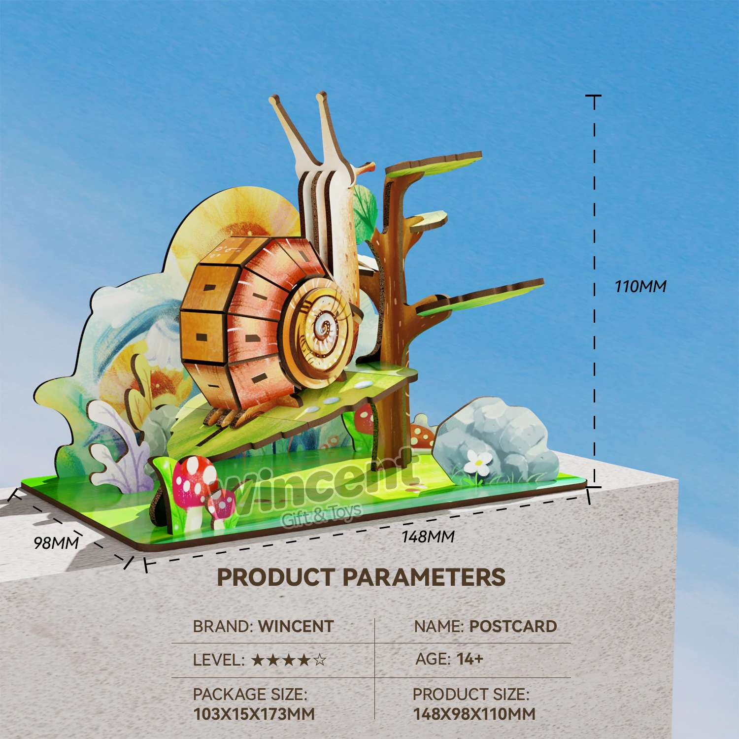 Wincent Wooden Craft Animal Assemble Toys C051 Snail Model Desktop Decoration DIY 3D Puzzles