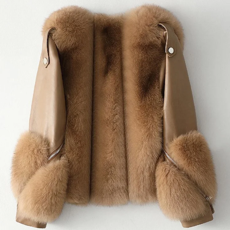 2022 new arrival winter sheep leather with fox fur coat fox fur coat women