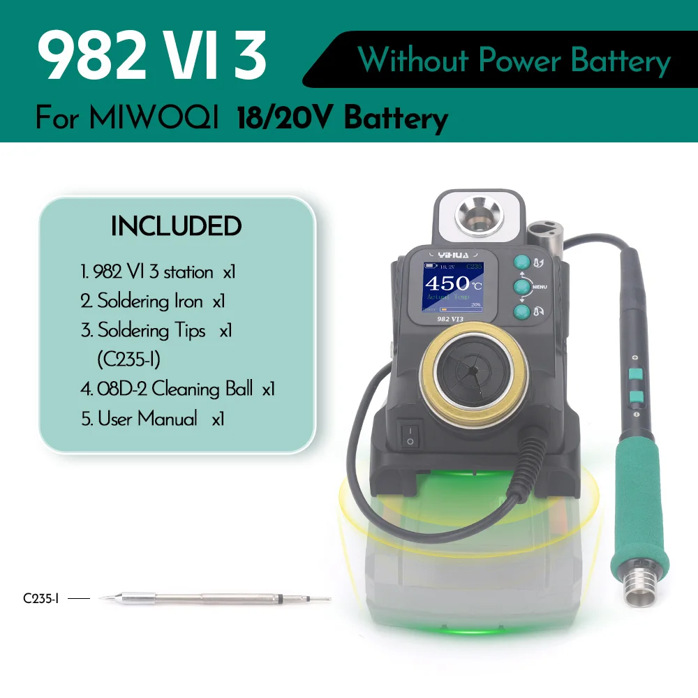 YIHUA 982-VI 3 Precision Soldering Iron Station for  MIWOQI 20V Battery Quick Heating Lead-Free Soldering