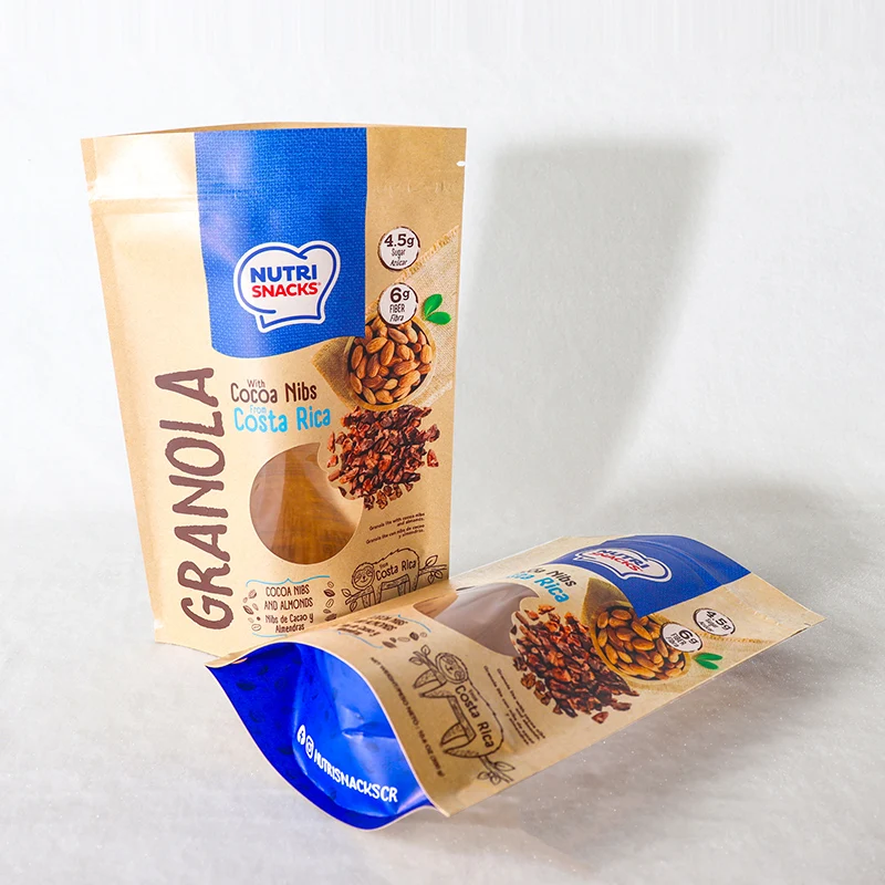 Custom Private Labels Free Sample Eco Friendly Brown Kraft Paper Stand Up Pouch Bags With Clear/Matte Window For Tea Nuts Coffee