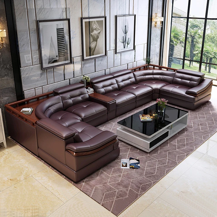 Corner U-shaped leather sofa combination lounge suite sofa set living room furniture living room light luxury leather sofa