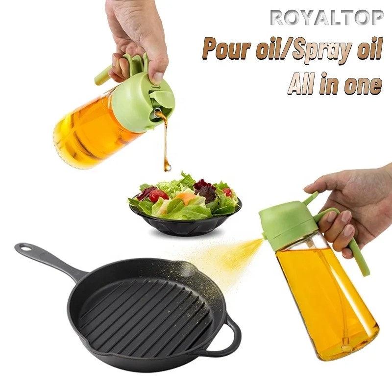 Kitchen Cooking 2 In 1 Olive Oil Sprayer & Dispenser 16oz Food-Grade Glass Oil Spray Bottle For Air Fryer Salad Frying BBQ