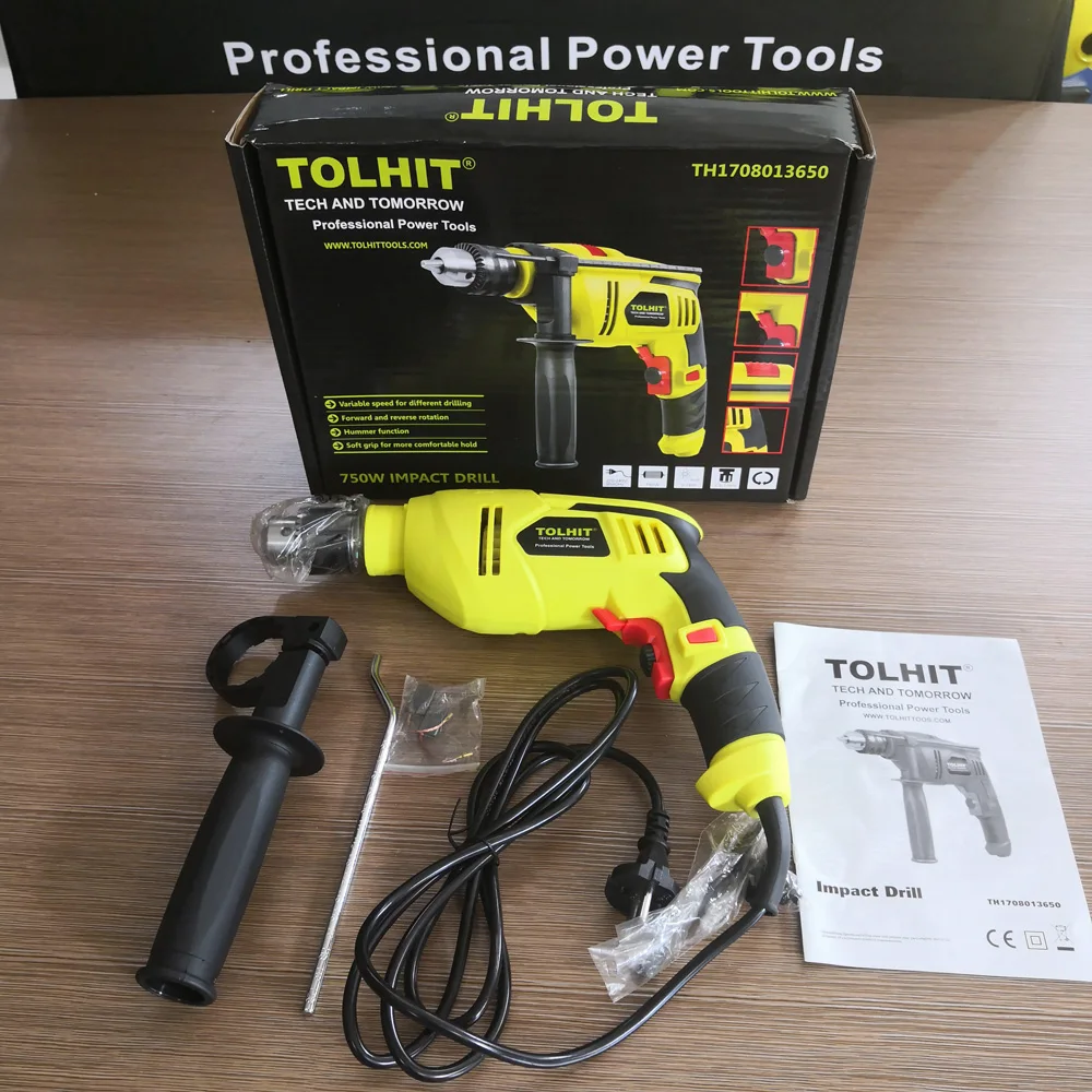 TOLHIT Professional Power Tools Metal Gear Impact Drill Industrial Portable Electric Drill Machine 127v 220v 13mm 850w