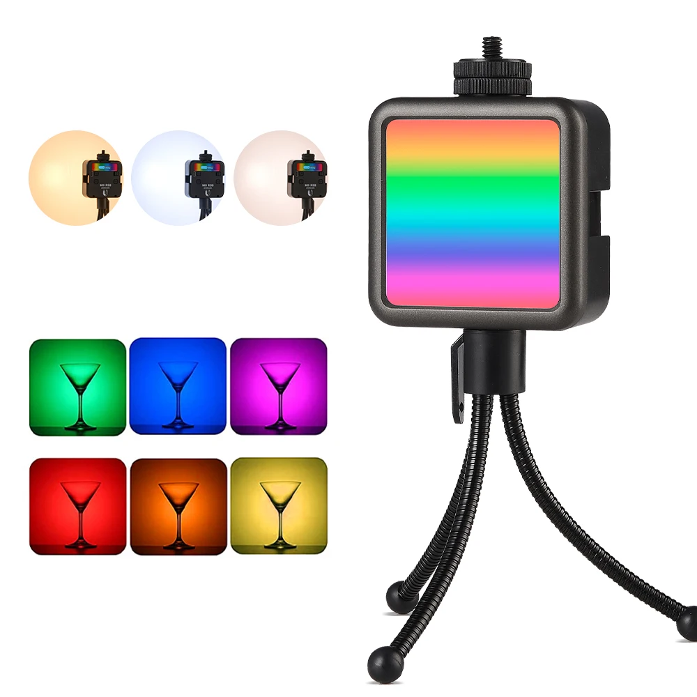 Wholesale 360 Degree Full Color Adjustment Colourful Square Mini Shaped LED Fill Light With Tripod Type-C Interface