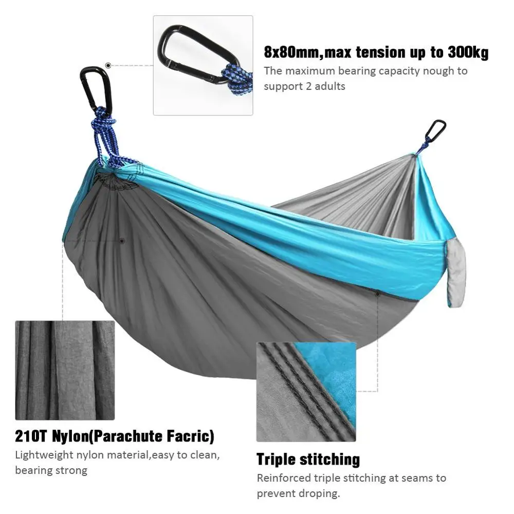 Portable Indoor Outdoor Camping Hammock with 2 Hanging Straps/Lightweight Nylon Parachute Hammocks for Backpacking