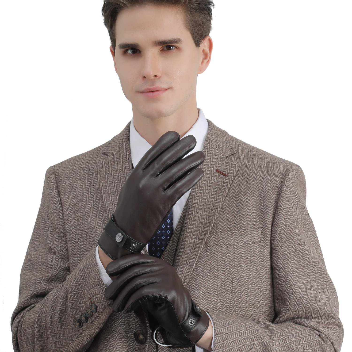 Модные мужские кожаные перчатки для вождения оптом зимние черные коричневые (1911721747)