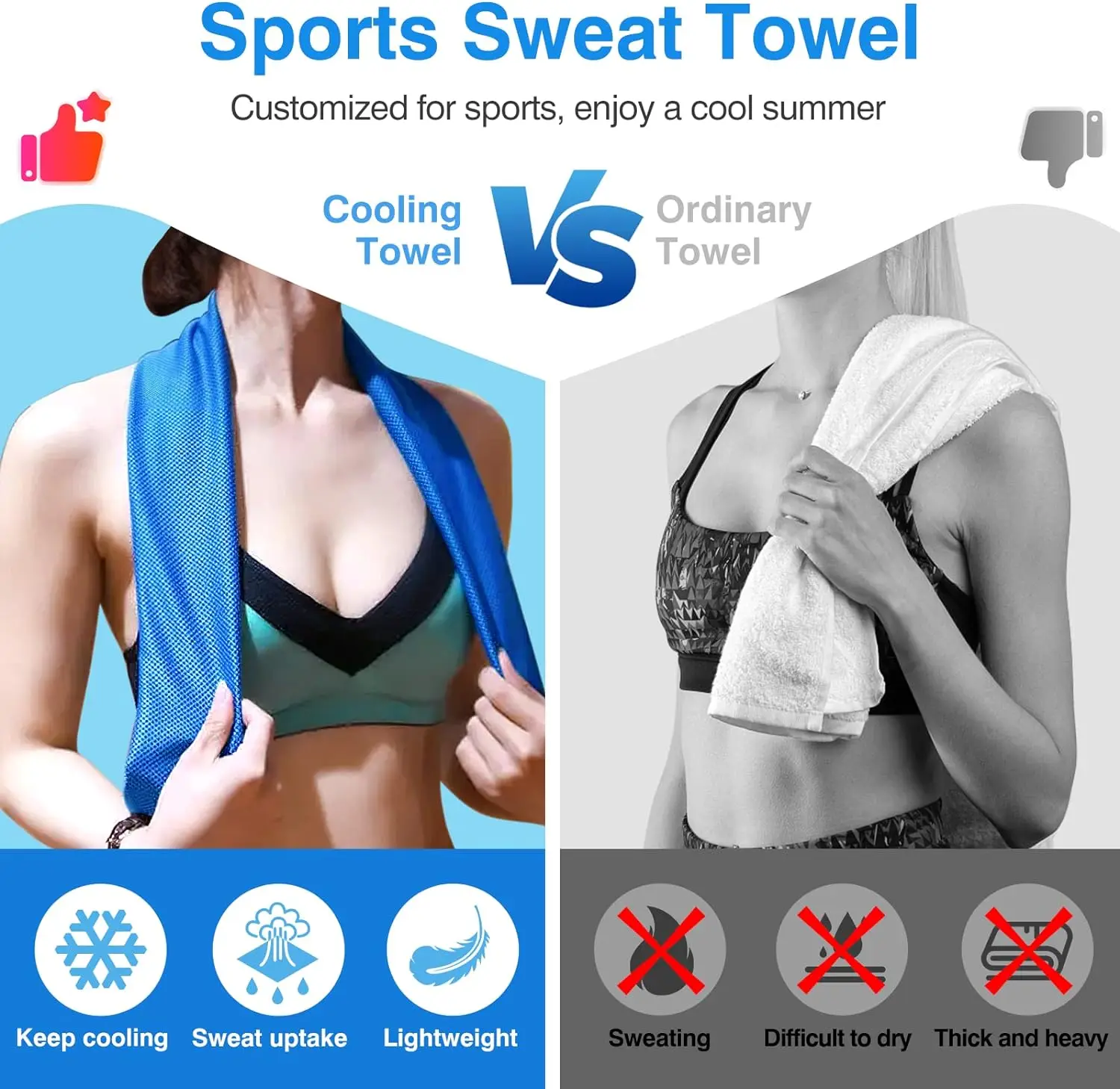 SEQ Multipurpose Soft Breathable Yoga sports running fitness microfiber cooling towel for neck and wrist