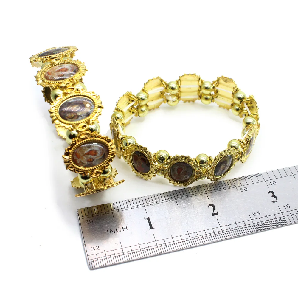 JC wholesale metal bracelet jewelry bracelet gold alloy beaded applique portrait hand jewelry elastic bracelet