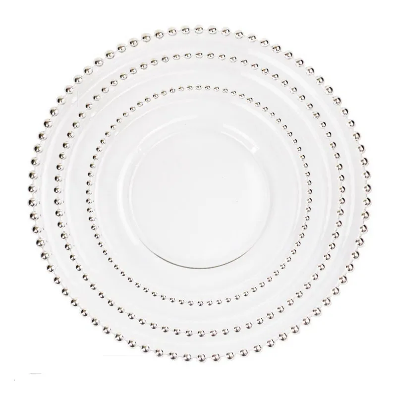 Wholesale Wedding Clear Silver Gold Beaded Glass Charger Plates