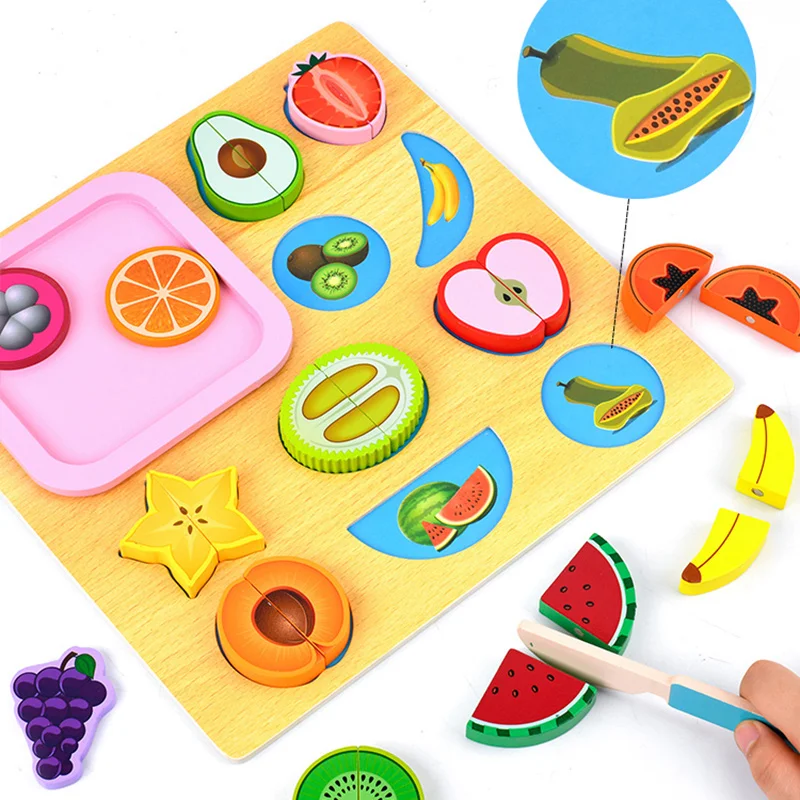 Whole Sale Magnetic Wooden Fruit Pretend Play Kitchen Cutting Toy For Kids