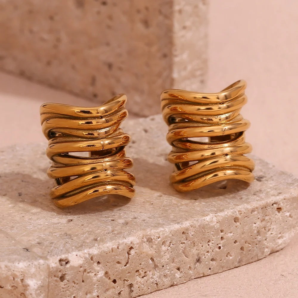 Vintage Multilayer Ear Cuffs Gold Plated Clip On Earrings Stainless Steel Jewelry Wholesale