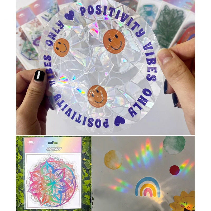 Hot Sale Windows Glass Clings Stickers Removable Rainbow Prism Non-adhesive PVC Suncatcher Window Sticker