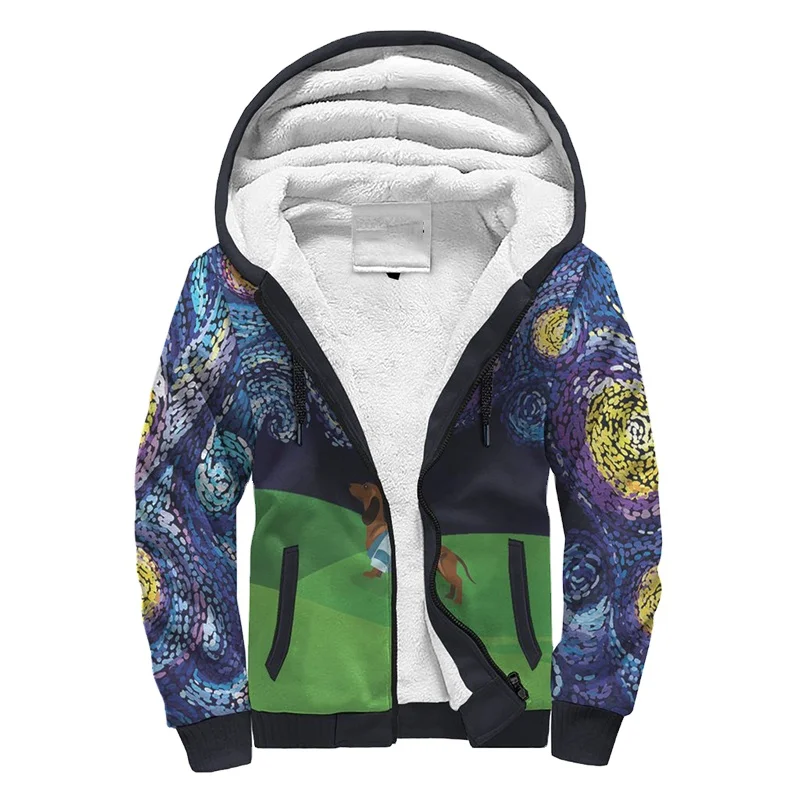 New Arrival OEM Custom Made High Quality Stars Animal Printed Men Long Sleeve Zipper Oversize Coat Casual