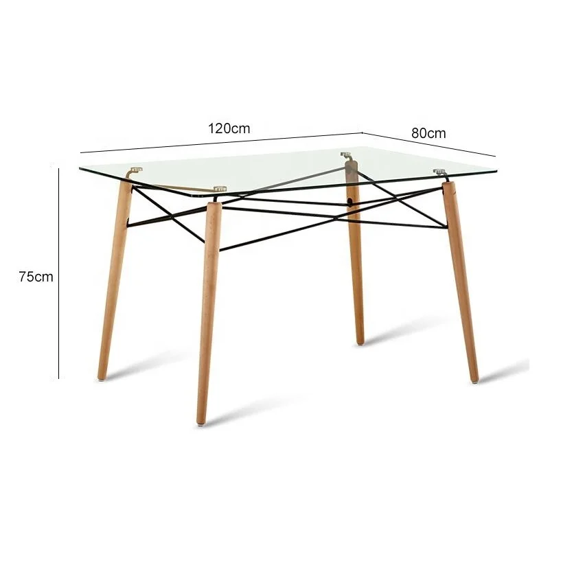 modern contemporary high quality  beech wood leg 10mm thickness tempered glass top table a manger dining table and chairs
