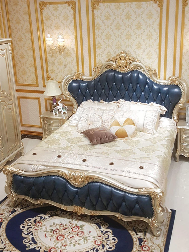 Hot selling royal luxurious king beds set Classic luxury queen size bed with high quality leather and solid wood