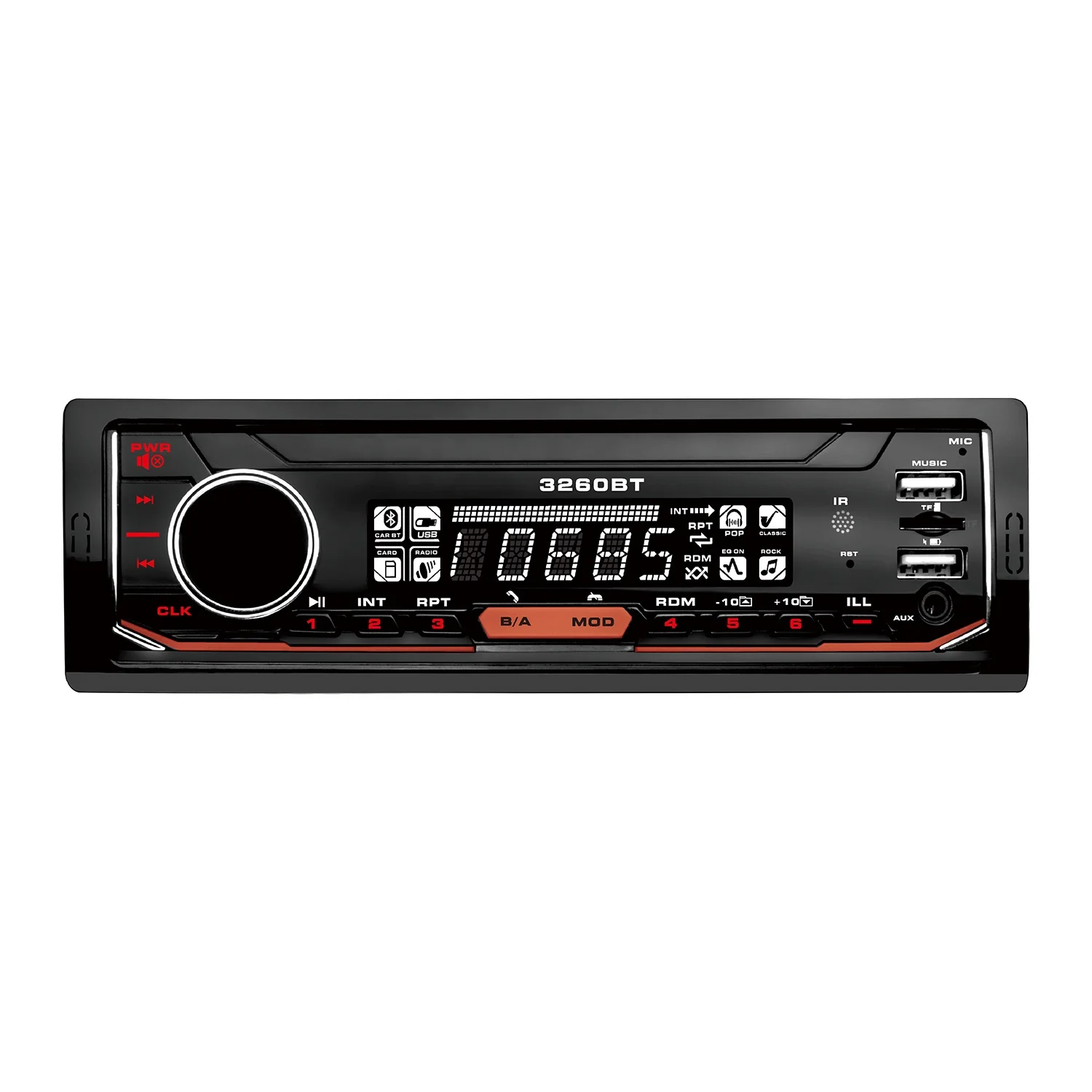 Single DIN Bluetooth Car Stereo MP3 Player with FM Radio AUX TF Card USB SD Interface LCD Display Touch Screen and Radio Tuner