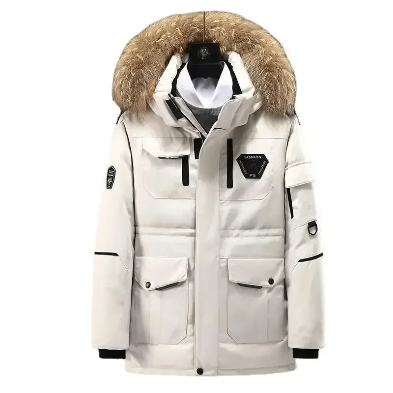 Winter Mens Down Jacket 90% White Duck Down Parkas Coat Mid-length Fur Collar -30 Degree Keep Warm Male Thicken Snow Overcoats