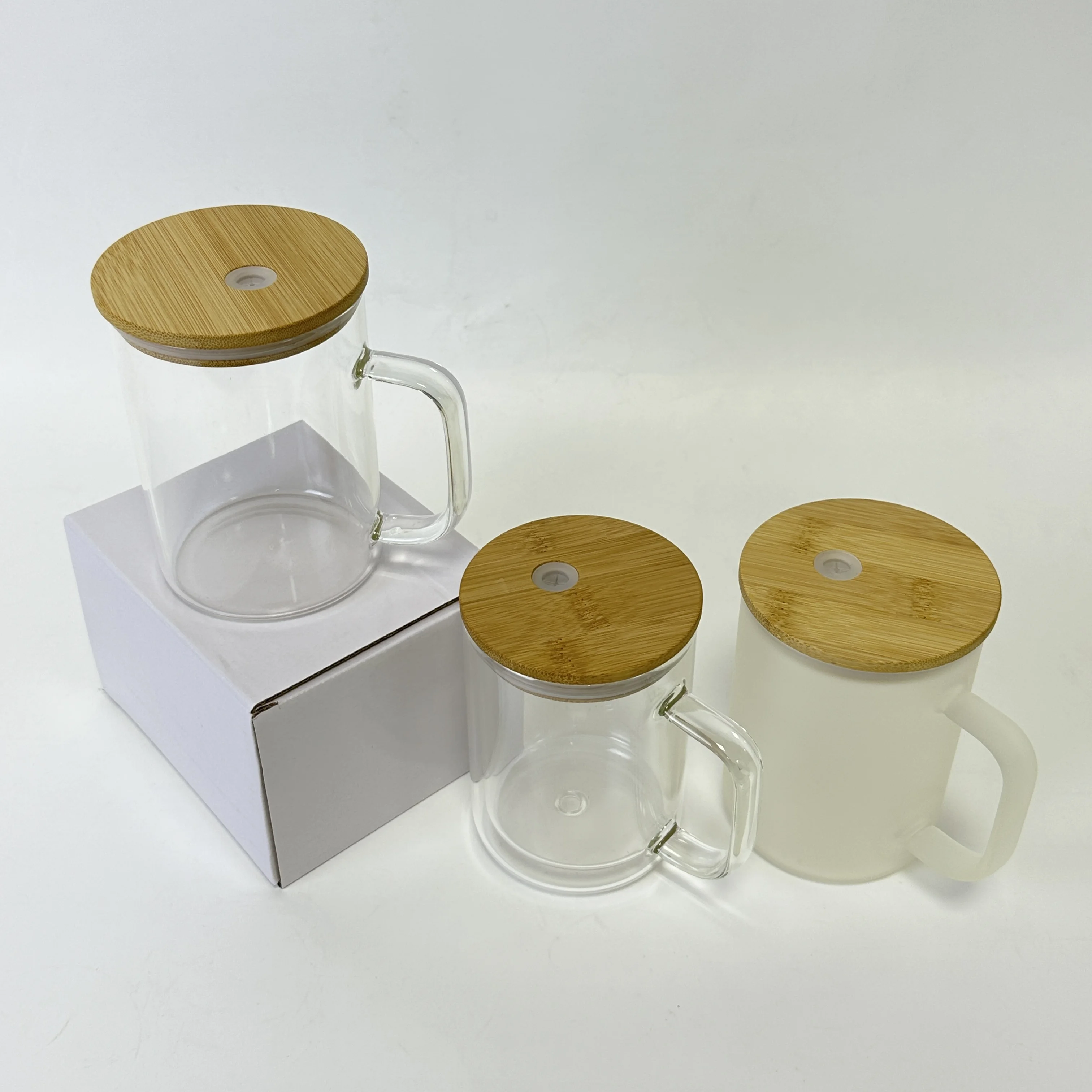 US Warehouse 15oz Sublimation Blank Snow Globe Glass Tumbler Cups Pre Drilled Glitter Double Walled Glass Mugs With Handle