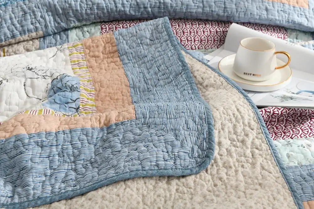 100% handwork bedspread patchwork craft quilted bedspread set pure cotton