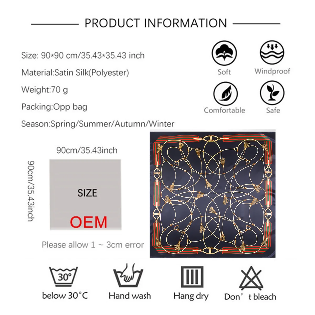 Шарфы для женщин модная футболка в полоску, большой размер, принтованный Шелковый Атласный шифон шарф 90 см роскошного фирменного дизайна; Цвет Квадратные платки мусульманский хиджаб шарф