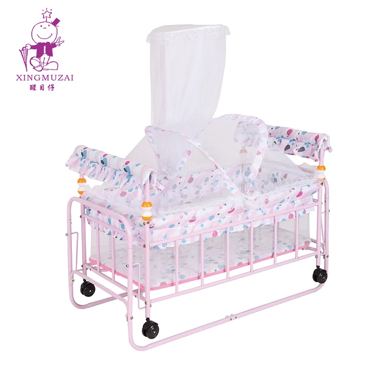 Классическая многофункциональная Экологически чистая металлическая кроватка из МДФ для новорожденных с москитной сеткой детская