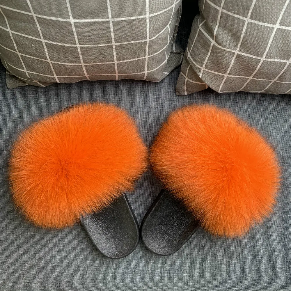 Новые поступления, женские меховые тапочки по лучшей цене, меховые тапочки, женские пушистые сланцы из лисьего меха и енота