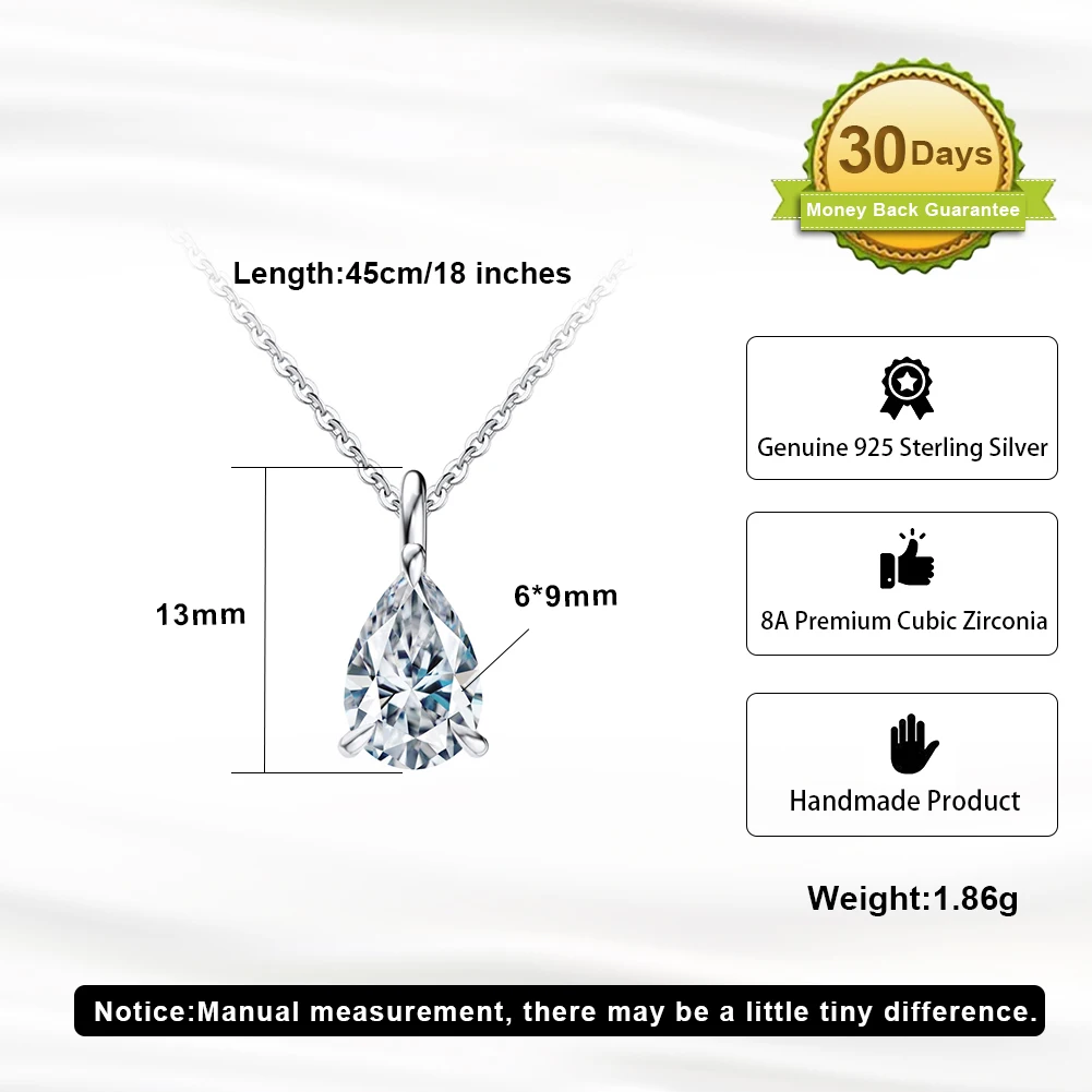 LZN04 RINNTIN Tiny Pendant Necklace Custom Jewelry Necklace 925 Silver Water Drop 8A Premium Cubic Zirconia Necklaces