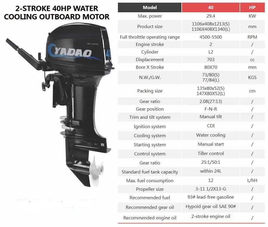 China 2-stroke 40hp Out Board Fish Boat Engine
