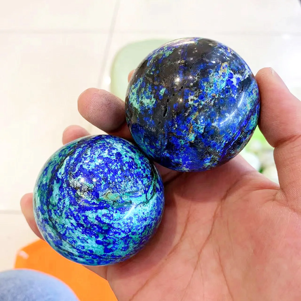 Natural Energy Crystal Mineral Blue Malachite Sphere Polished Azurite Ball for Healing Decorate