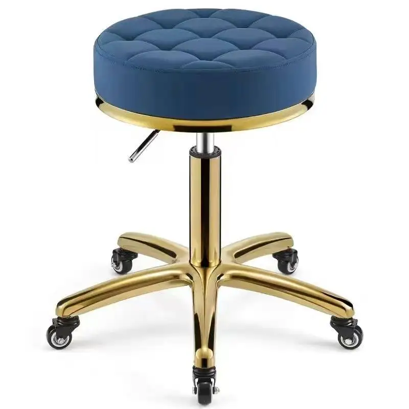 Round Rolling Stools PU Leather Seat Height Adjustable Swivel Stool with Wheels Black