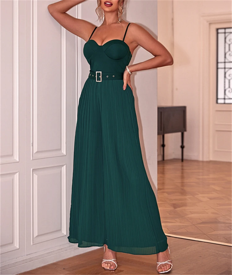 Summer Strap Sexy Belt Pleated jumpsuits elegant for women