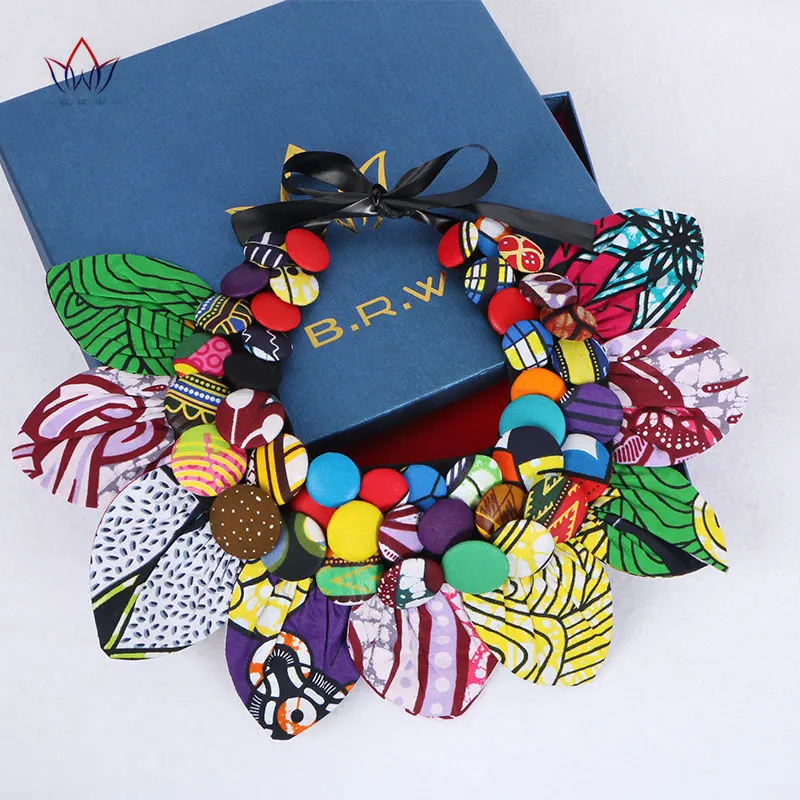 Ankara Button Tribal Necklace Handmade Flower Shape Women Necklace WYA063