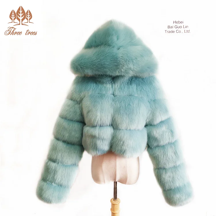 Winter Fashion ladies fur jacket cropped fur coats for women faux fur coat with hood