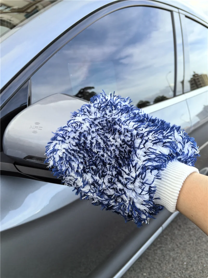 SHODA Wholesale Double Side Coral Velvet Car Wash Sponge Brush Mop Mitts Microfiber Car Wash Glove for Car Cleaning