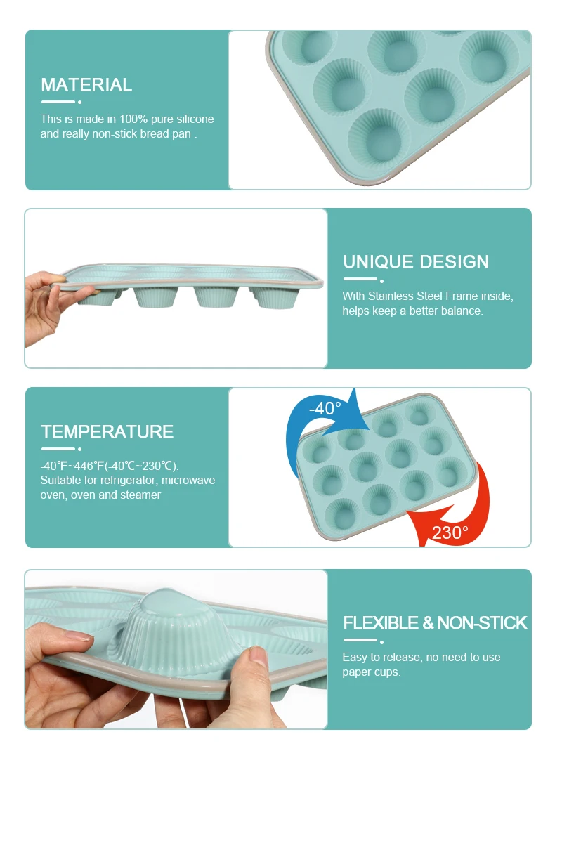 12 Holes Muffin Cake Pan Non Stick Kitchen Microwave Bakeware Baking Mold Silicone Cake Pan Molds for Baking