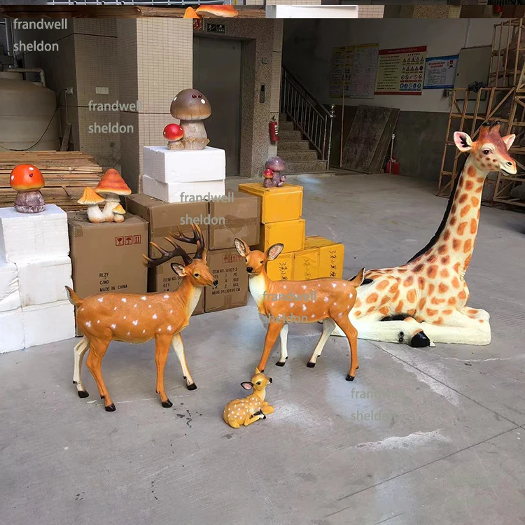 resin crafts wild theme sika deer garden statues/ luminous resin crafts sika deer props/big size safari deer figures decoration