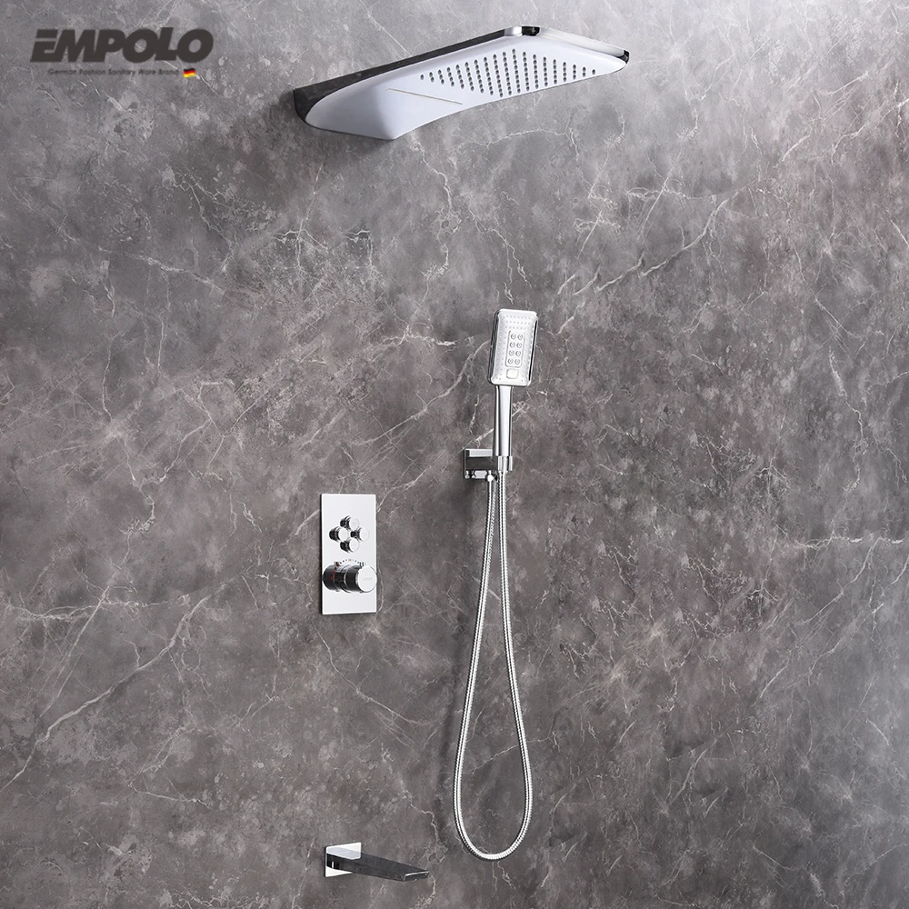 China concealed wall mount rain rainfall bathroom thermostatic shower push-button type brass shower head faucet mixer tap system