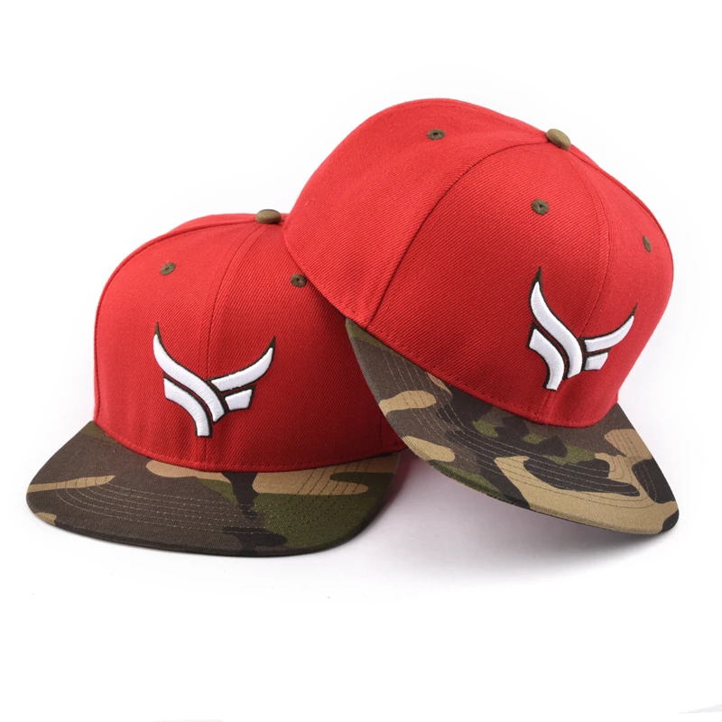OEM unisex male camo camouflage brim hats wholesale 3d embroidery custom two tone flat snapback 6 panel hats