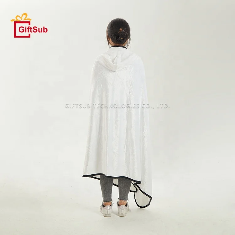 Giftsub Promotional Sublimation Blanks Sofa Giant Hoodie Blanket Winter Warm Huge Cloak Shaped Fleece Hooded Blanket