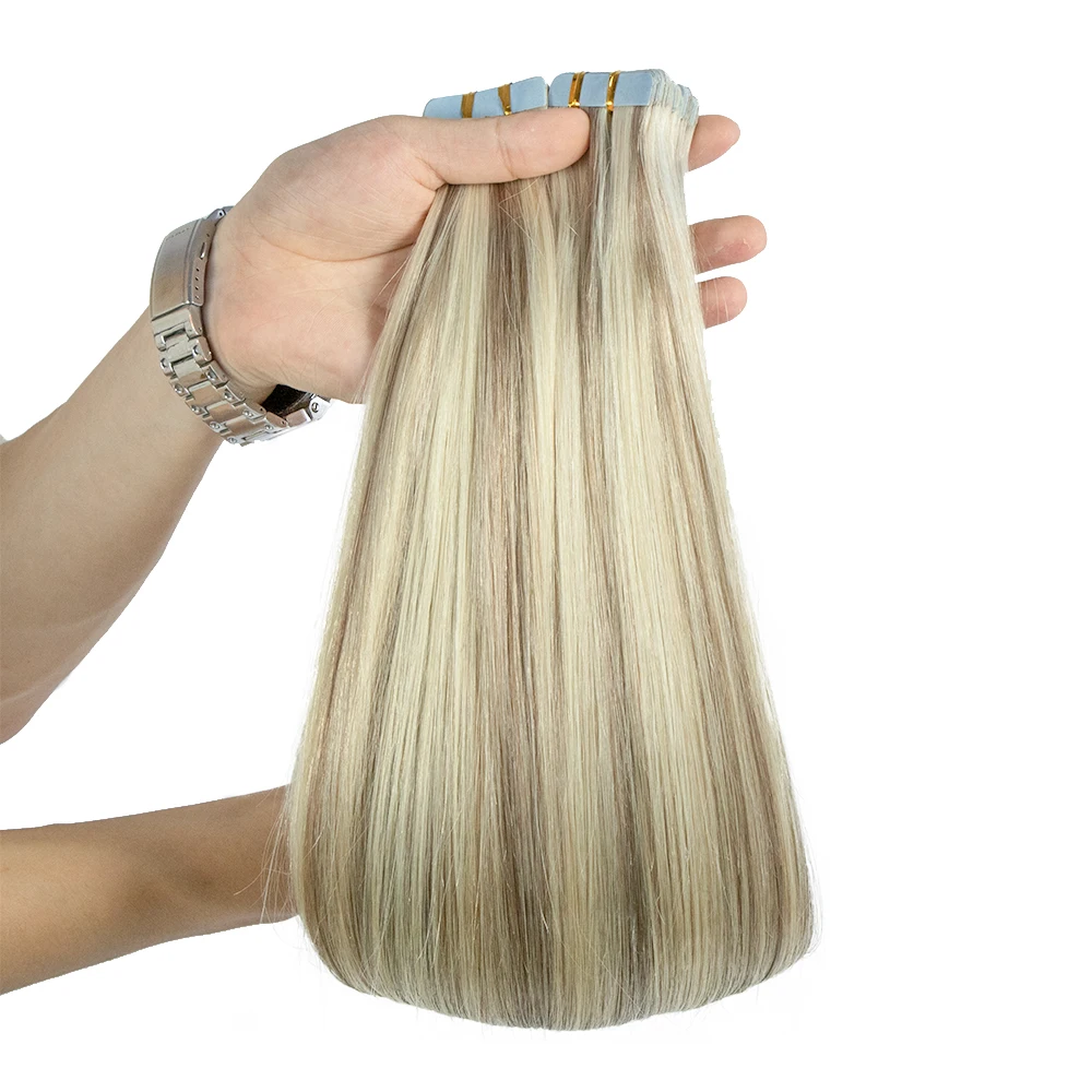 Popular Russian tape hair extensions Double Drawn Real Human Hair Virgin Tape Hair