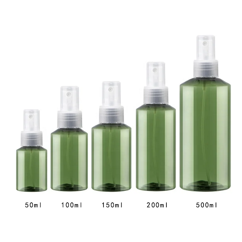 Wholesale 50ml 100ml 150ml 500ml Profiled Oblique shoulder Spray Bottle Dark green Perfume PET bottle