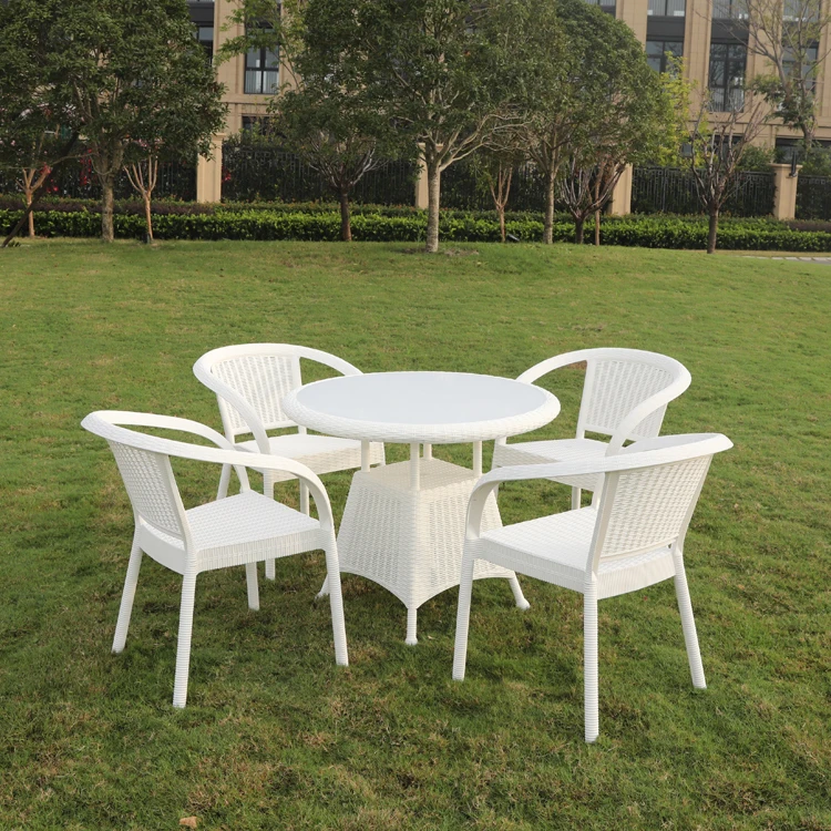 
Outdoor Garden Patio Leisure White 5PC Plastic Table and Chair Set 