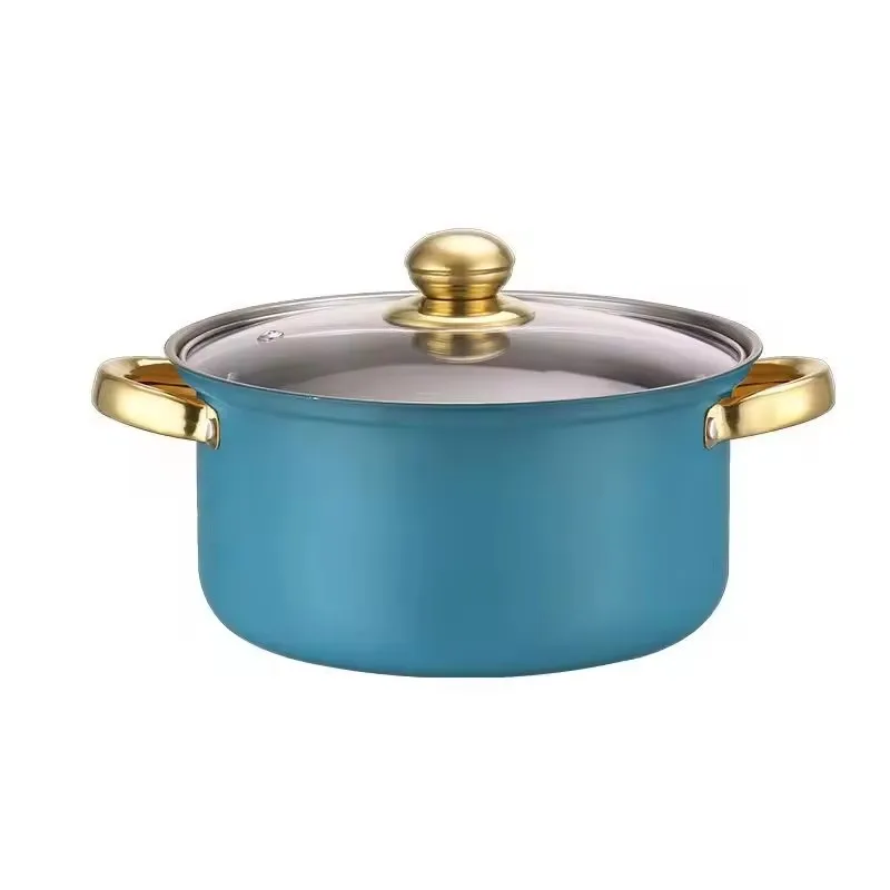 ASSMILE 12-piece cookware set Stainless steel non-stick pan Blue high quality frying pan Stockpot Pink pan cover