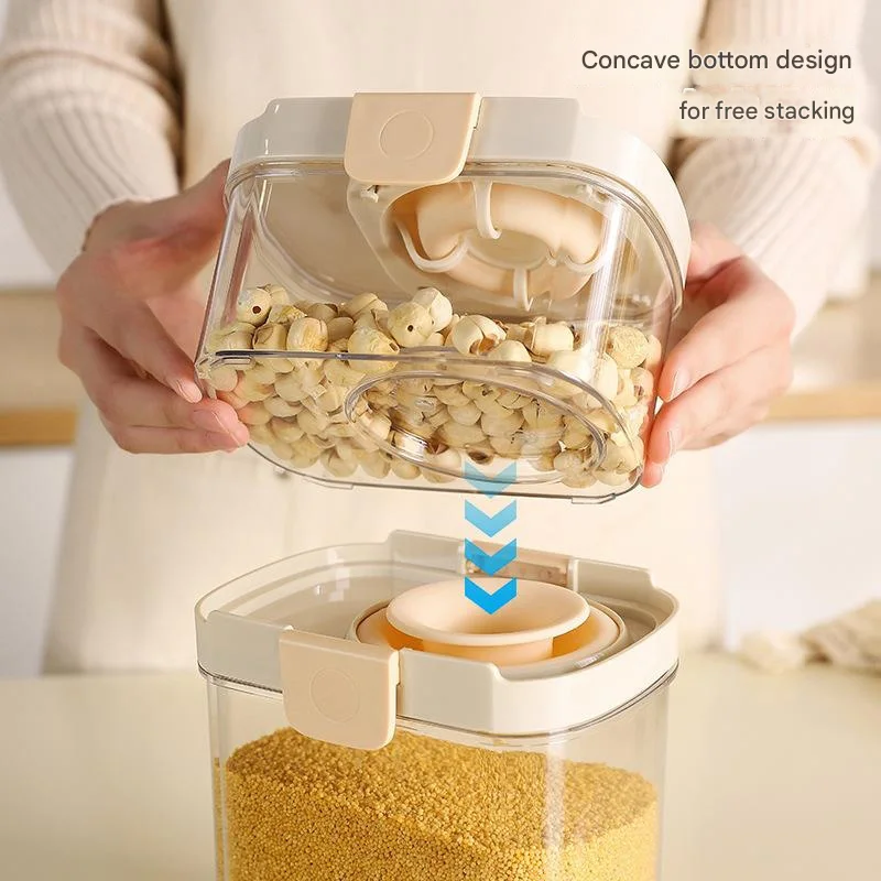 24 New Design Kitchen Food Storage  Stackable with Silicone Retractable Horn Opening Plastic Sealed Jar 700/1500/1900ml