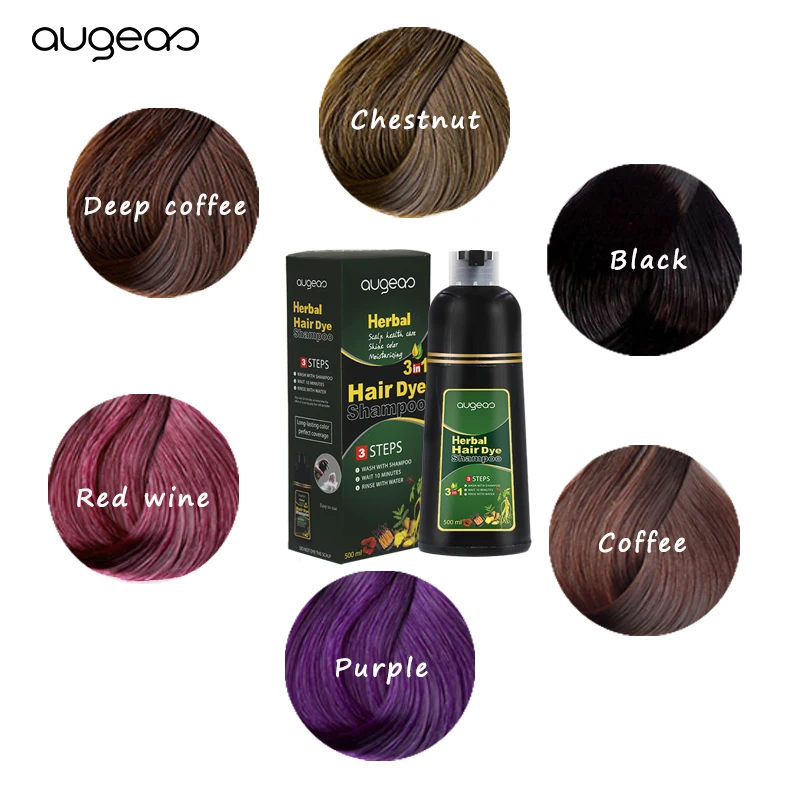 Augeas guangzhou factory hair products Ammonia free permanent 3 in 1 champu para tinte de pelo herbal black hair dye shampoo