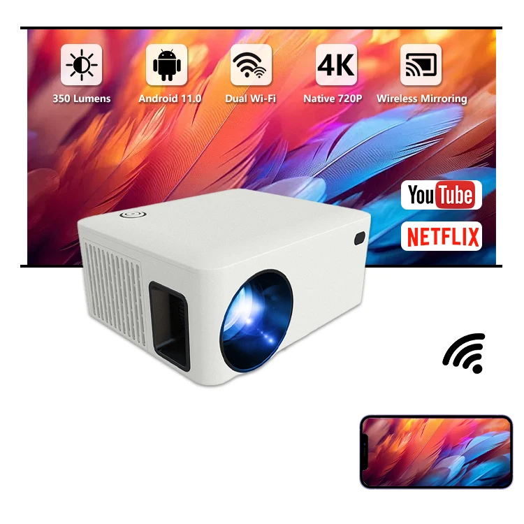 Проектор Onoayo Video Mejores Proyector Wifi Smart Cine 22000 Lumens 1080 Nativo A10Q Wembo 4K Para Escuela