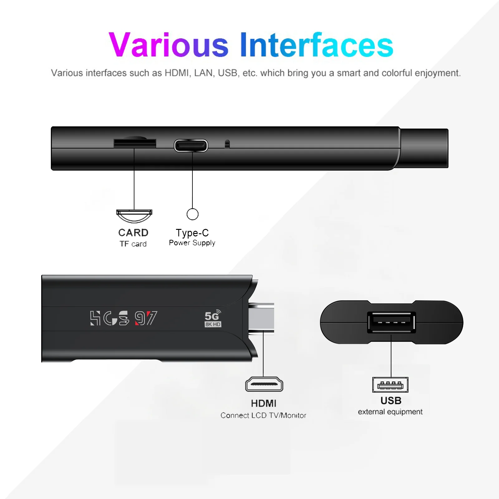 ATV 2.4/5G HCS97 Amlogic S905 TV stick support 4k 8k video android 13 smart streamer 2GB 16GB RAM tv dongle with remote control