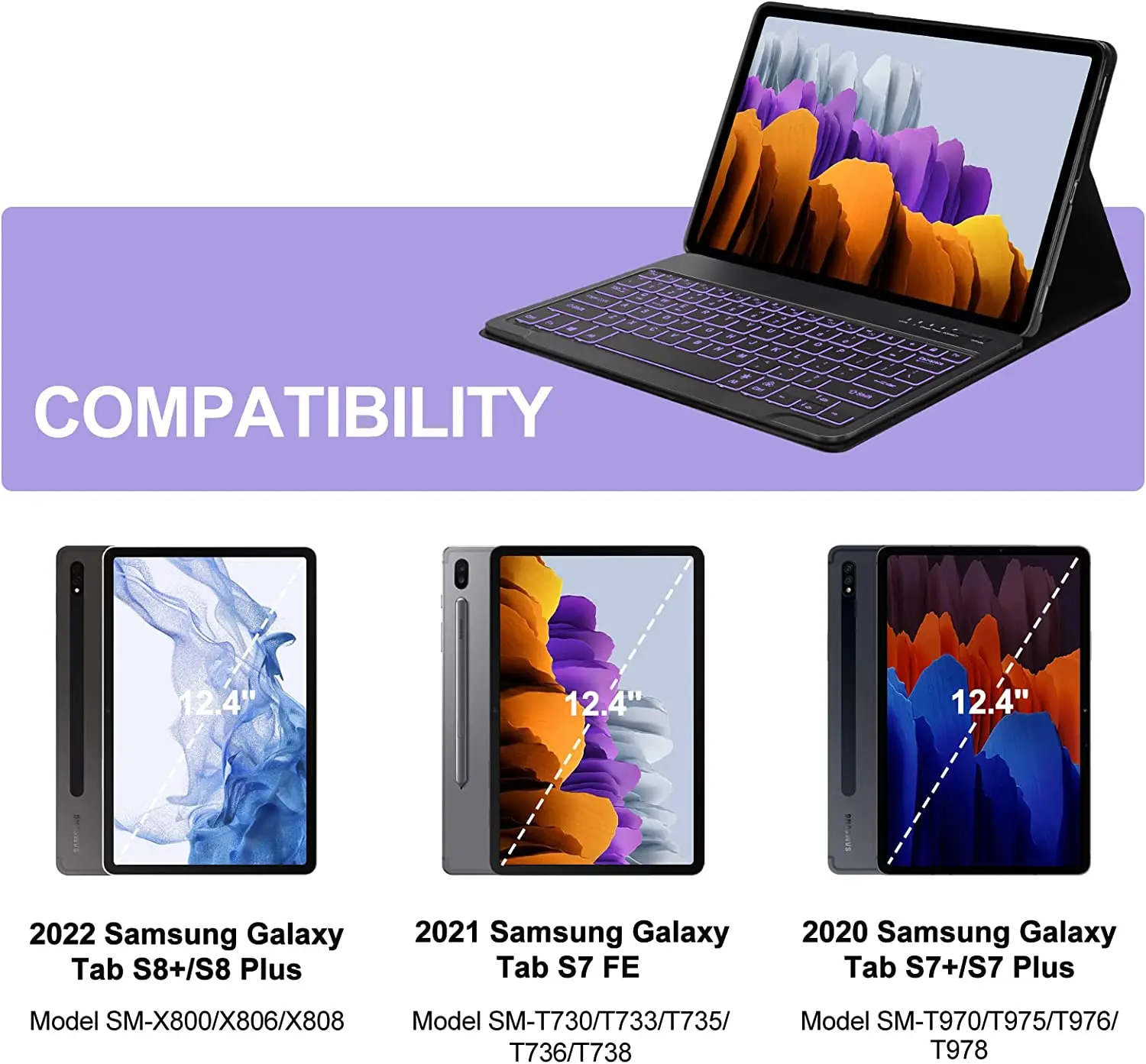 Samsung A9+ Tablet Bluetooth Keyboard Holster Galaxy A9 8.7 inch RGB Wireless Bluetooth Keyboard Cover Keyboard & Mouse Set